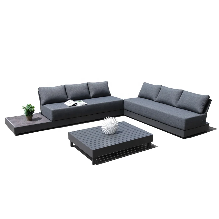 Modern Sectional Outdoor Sofa Set Grey Aluminum Platform Lounges garden furniture set