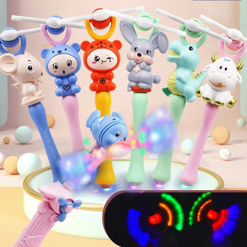 Luminous clownfish windmill electric music fish flash stick toys yellow duck flashing windmill toy