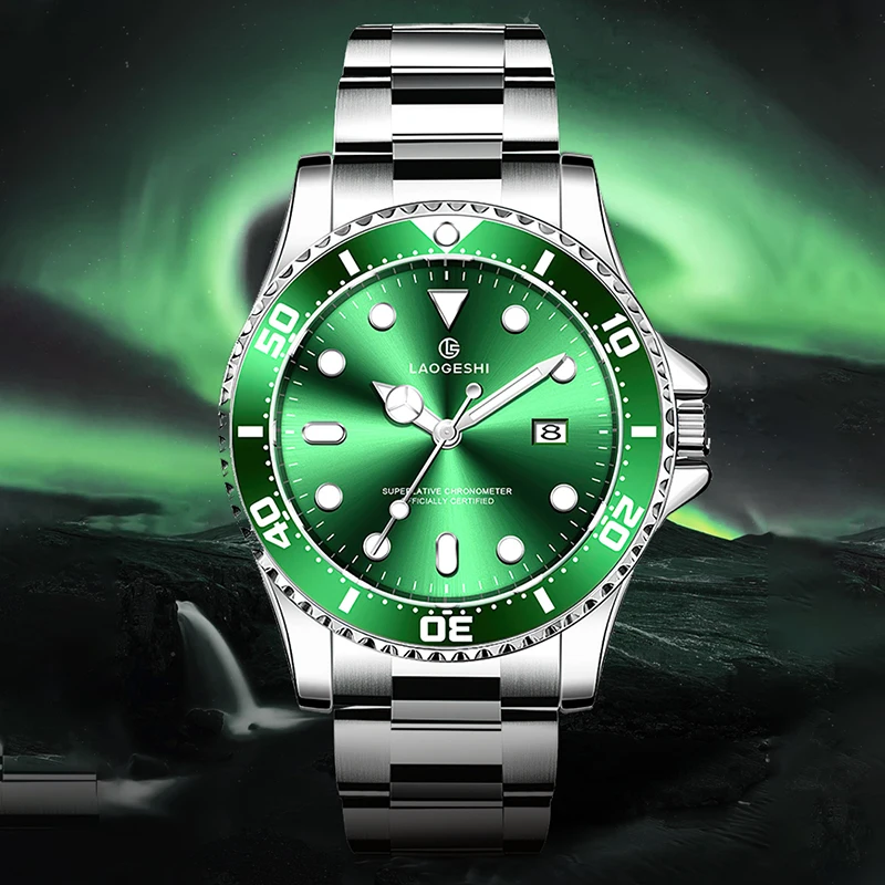 OEM Men Luxury LAOGESHI Brand Watch Stainless Steel Diver Water Resistant Custom Quartz Mechanical Watches for Men