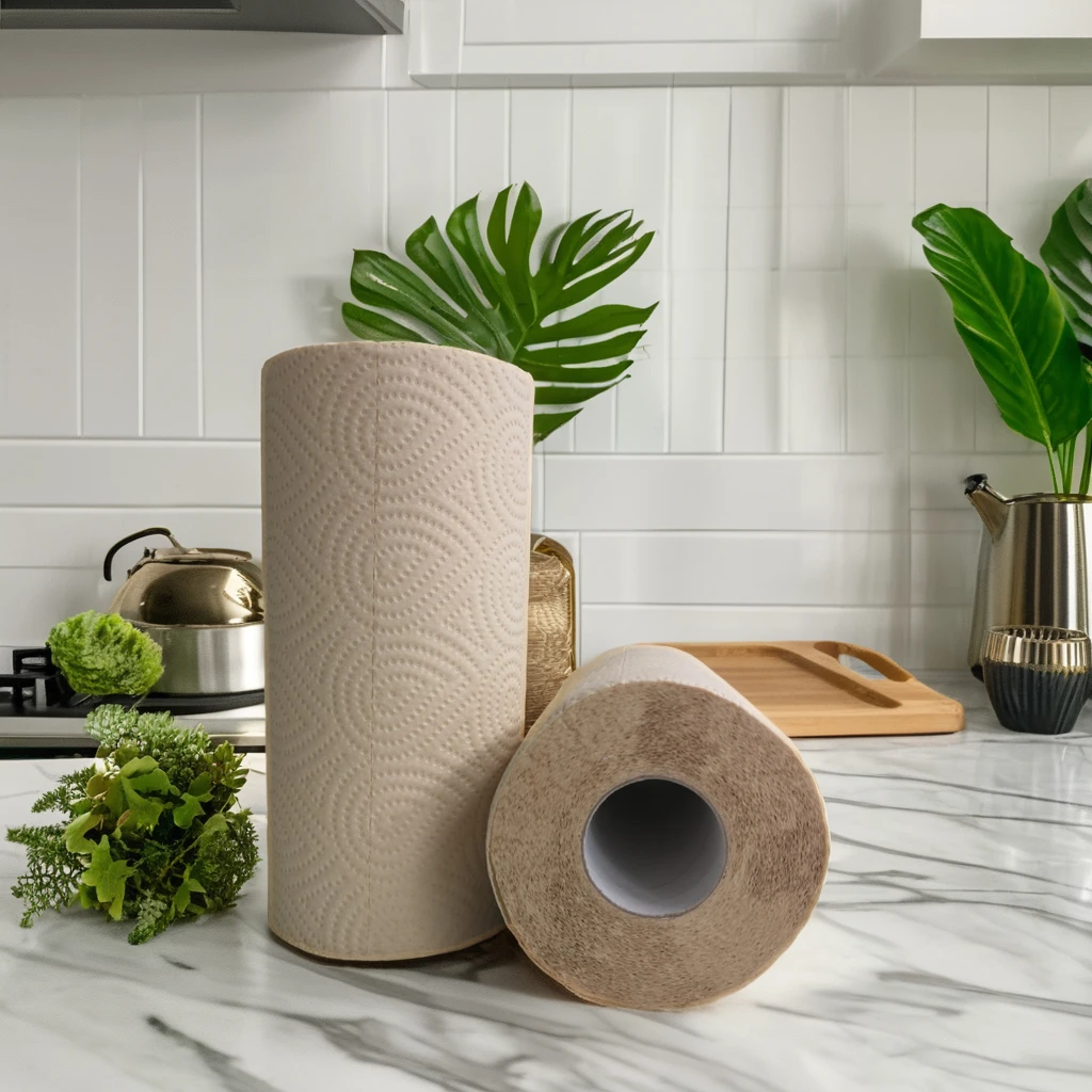 Wholesale Natural Kitchen Paper Towel Roll Kitchen Paper Tissue Bamboo Pulp Wholesale 2ply 60 Sheets Home Use