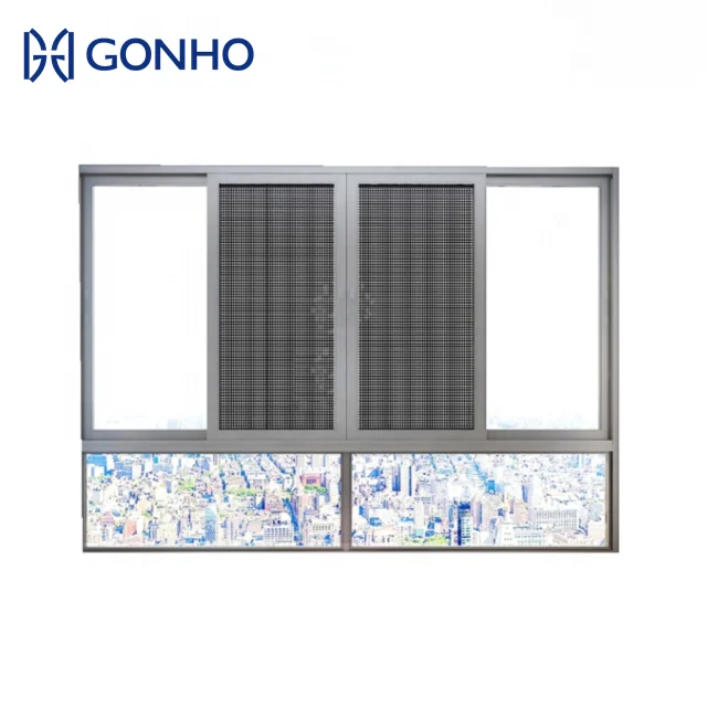 GONHO Horizontal sliding double triple glazed soundproof grilles aluminum aluminum windows with mosquito mesh