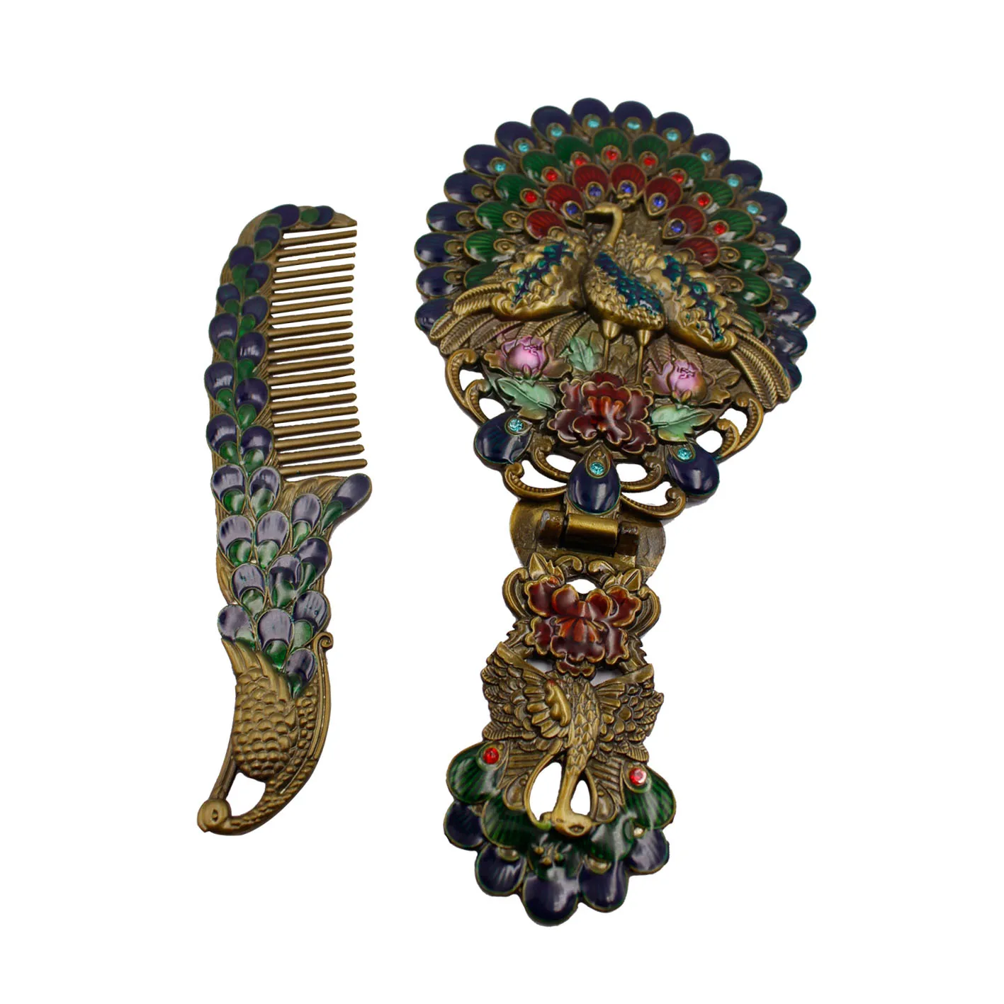 Metal Antique Hand Held Mirror Vintage Peacock Compact Mirror for Ladies Gifts