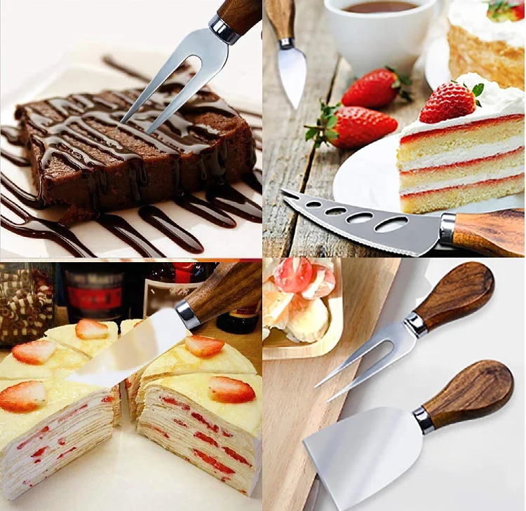 High quality cheese knife 6pcs/set cheese slicer accessories wood handle cheese tools with gift box