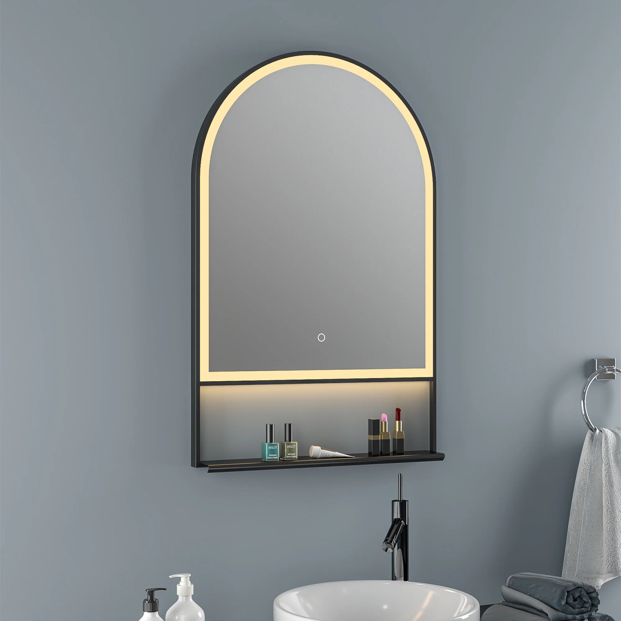 Home Furniture Modern Design Popular Metal Frame Lighted  LED Illuminated Bathroom Decor Mirror for Hotel Usage