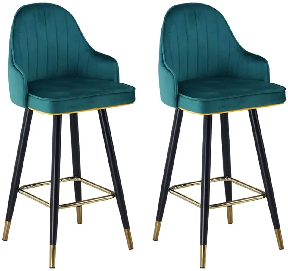 luxury green and gold  and black platted metal leg steel  high bar stool chair
