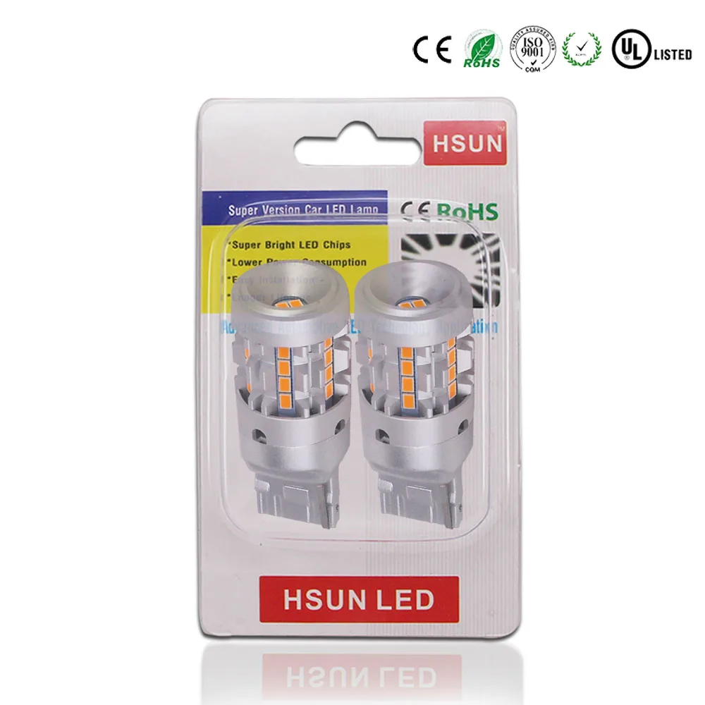 HSUNLAMP автомобильный аксессуар P21W BA15S янтарные светодиодные лампы 3156 светодиодный сигнал поворота luz для автомобиля 1156 1157 стоп-сигнал 12