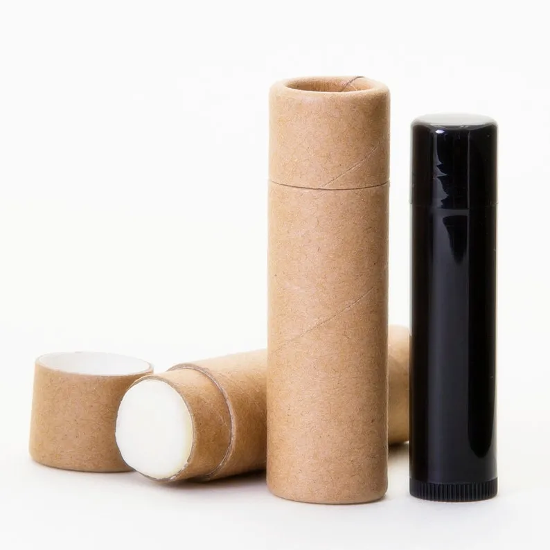 100% Biodegradable Cosmetic container Kraft Push Up Tubes Brown Paperboard Push Up Lip Balm Tubes Eco Friendly 1/2 OZ