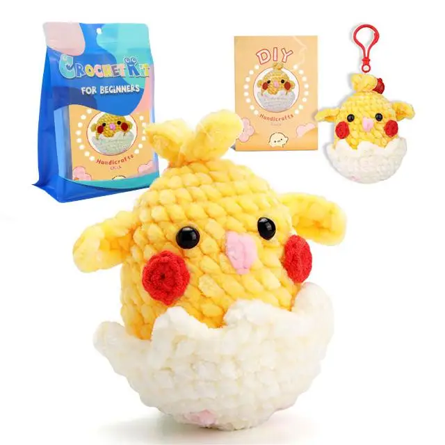 new products 2024 Hot Selling Knitting & Sewing Cute Animal Diy Key-chain Beginners Crochet Kit Hooks Yarn Set