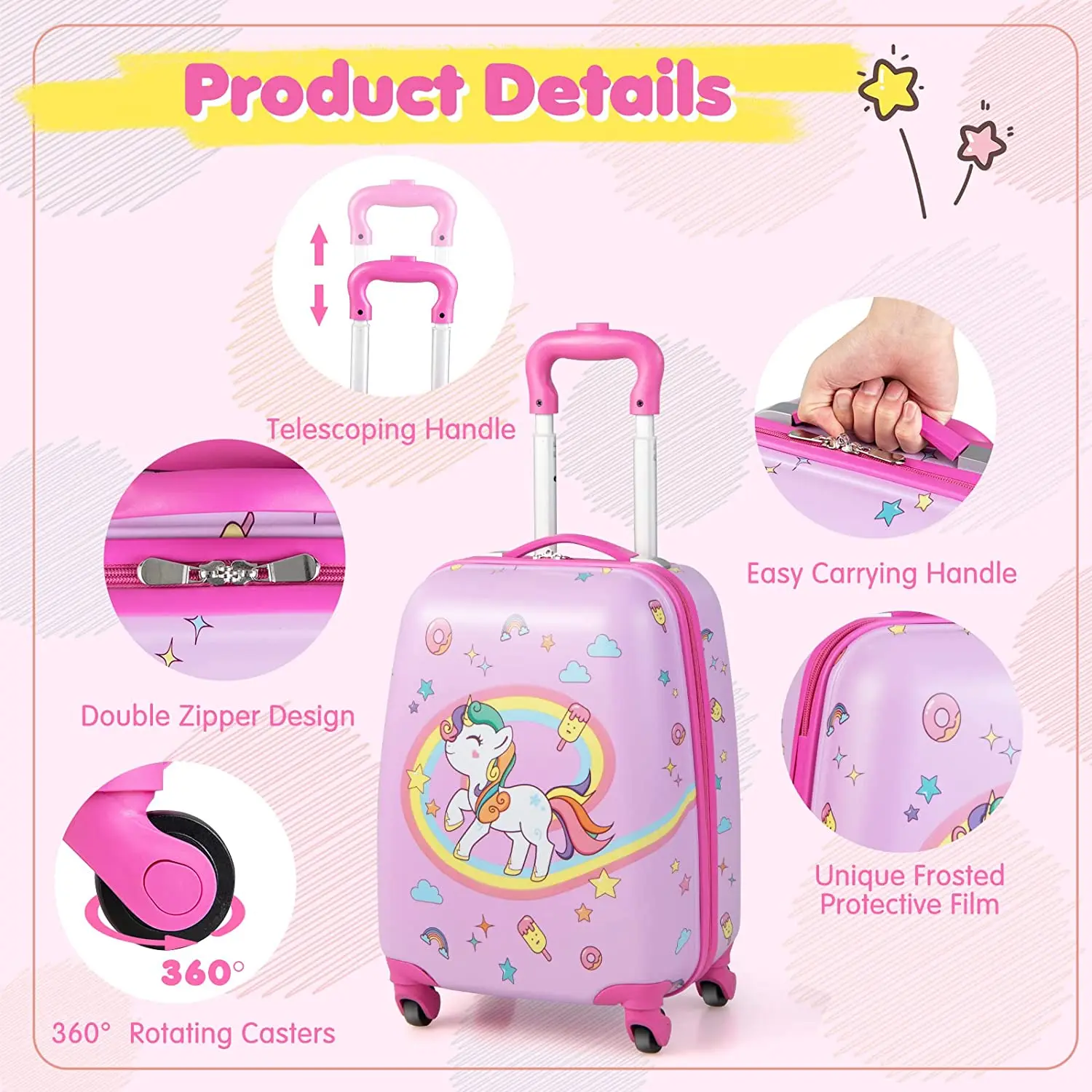Hot Sale Kids Suitcase Cute Rainbow Unicorn Kids Luggage Set Travel Suitcase for Girls and Boys Kids Cabin Luggage Character