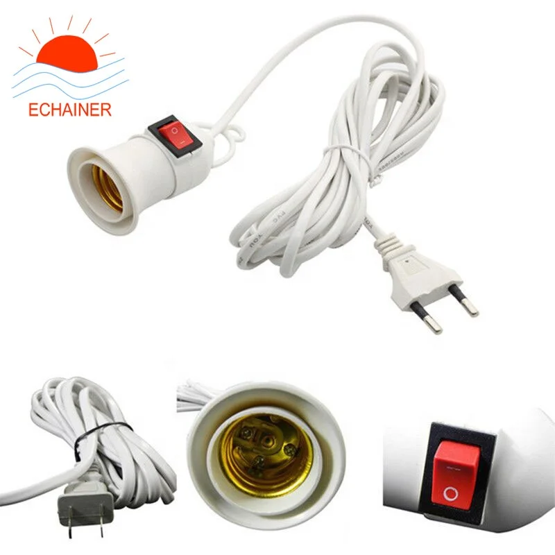 E27 wire lamp holder with on/off switch, EU/US 2pin plug