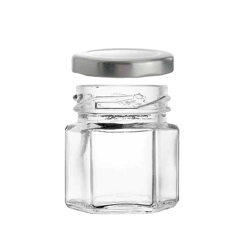 Food Grade Hexagon Magnetic Glass Spice Jars with Tinplate Metal Lid 1.5oz 45ml