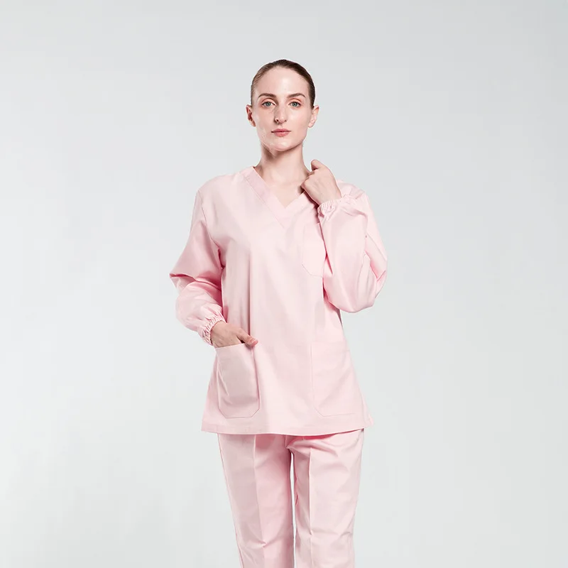 Unisex Hospital Clinic Clothing Customized Logo Uniform Sets Green Scrubs Elastic Breathable Cotton Polyester
