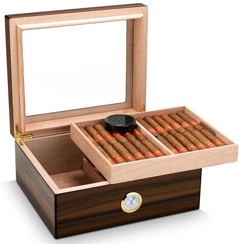 Cigar Humidor Piano Paint Cedar Wood Glass High Quality Elegant Retro Large Capacity for 75pc Cabinet CLASSIC Lacquer 75 Cigars