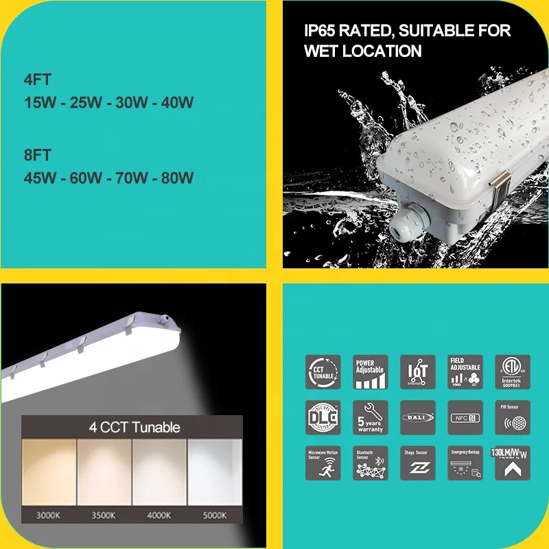 Factory Wholesale Price Waterproof Linear Vapor Lamp Warehouse Industrial Smart Motion Sensor LED Tri Proof Light