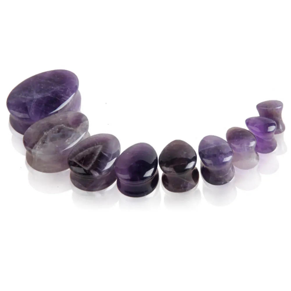 Серьги-гвоздики с аметистом для мужчин и женщин крошечные овальные гвоздики большим отверстием растяжки ушей крупные туннельные ювелирные изделия