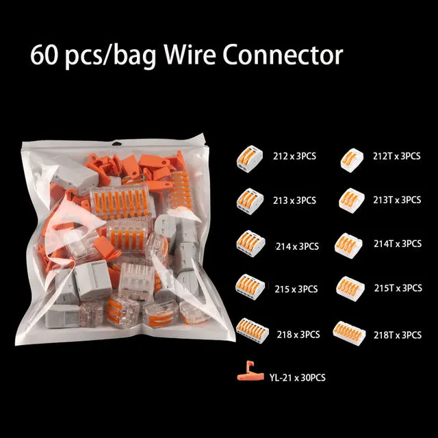  60 шт./уп. смешанный электрический соединитель 222-412 типа power Quick 2 3 4 5 8 Pin изолированный