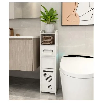 Custom White Toilet Paper Storage Stand Small Bathroom Storage Cabinet Small Spaces Corner Easy Install Free Stand Floor Cabinet