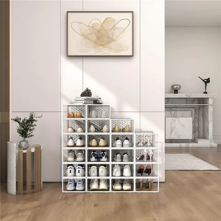 12 Pack Clear Stackable Shoe Boxes Transparent Storage Container Box Plastic Storage For Shoes