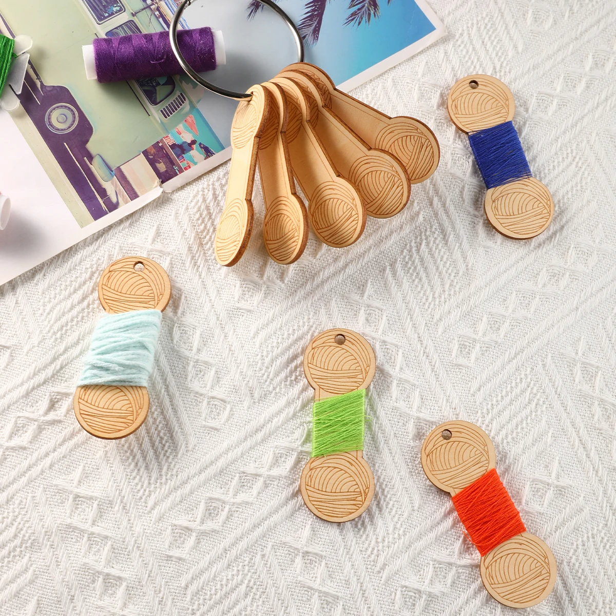 Looen 10pcs Small Wooden Winding Board Convenient Portable Sewing Thread & Yarn Knitting Storage for Hand Needlework