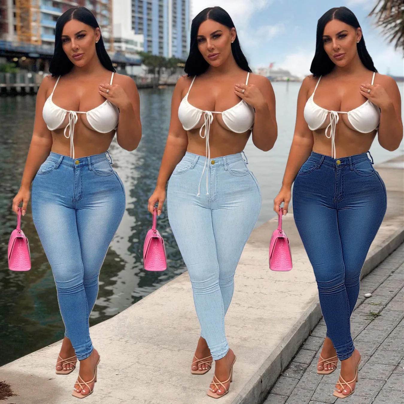 2022 fashion high waist sexy customskinny wholesale dresses  ripped pant ladies women denim jeans