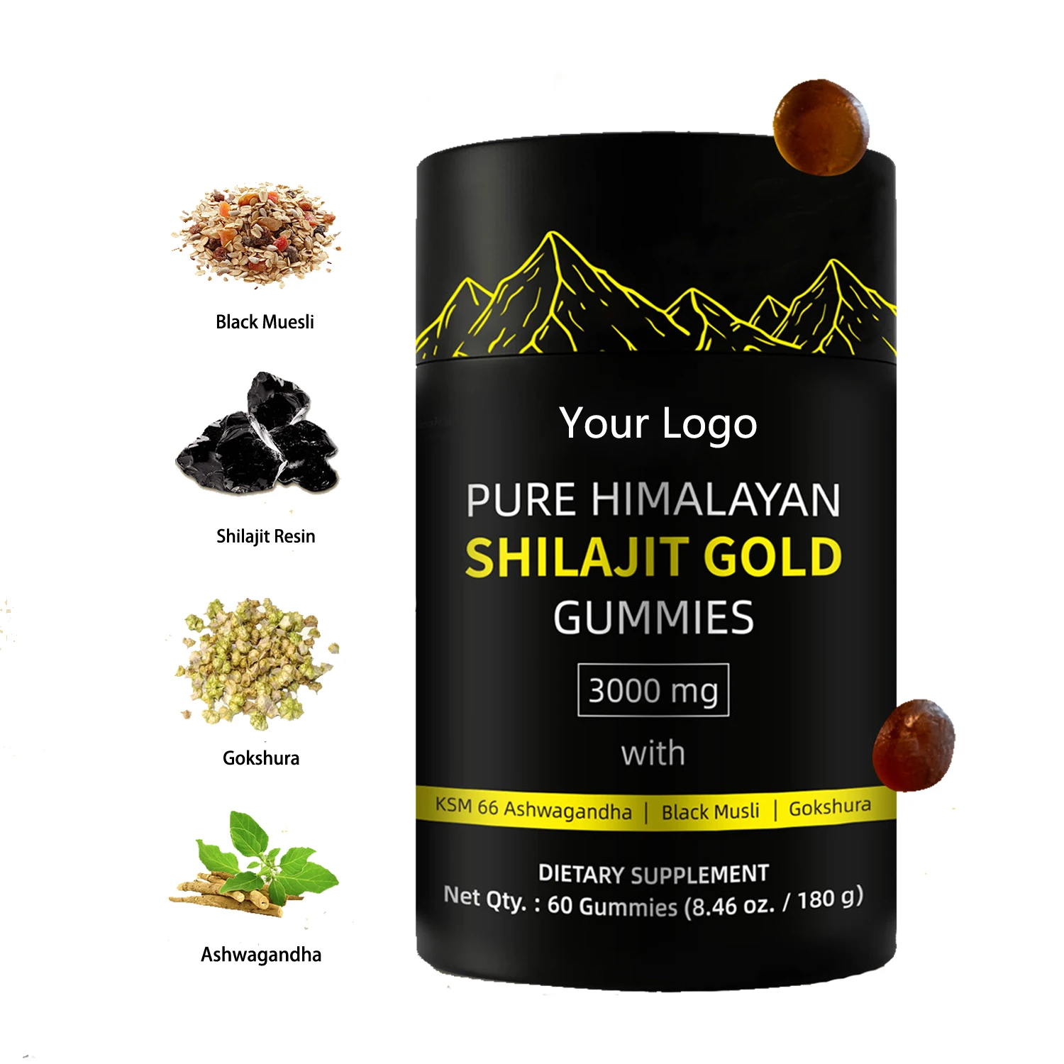 OEM Private Label  Pure shilajit resin pure himalayan Fulvic Acid 75% shilajit resin 3000mg Shilajit Gummies