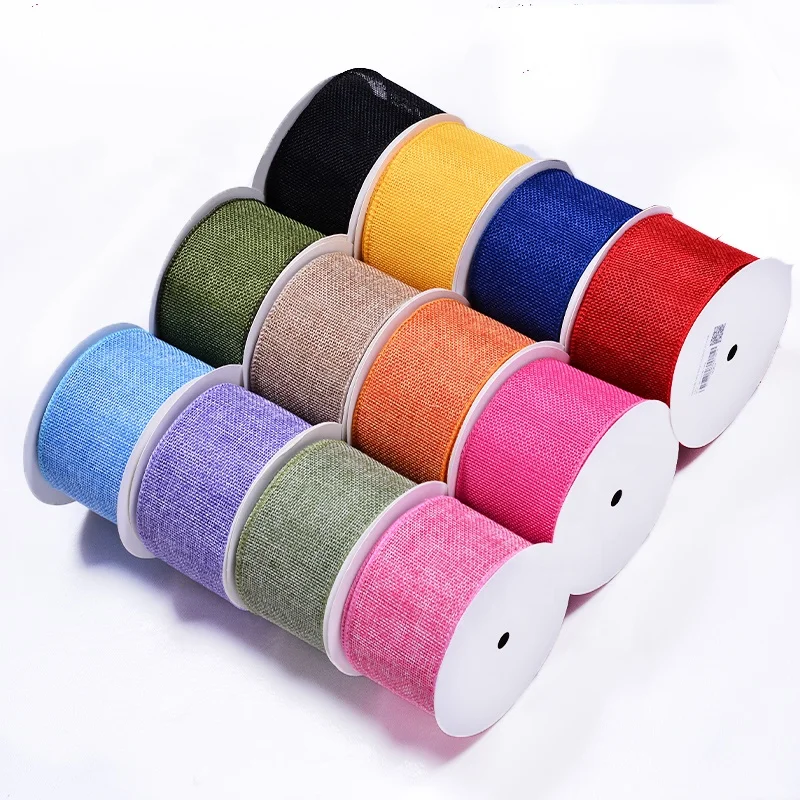 Yama ribbon factory wholesales stock 63mm 10yards solid colors white wired burlap ribbons roll