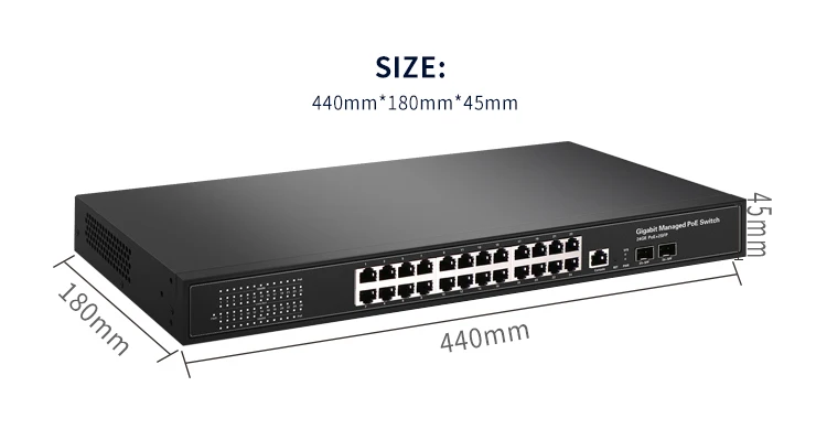 24 Port Gigabit layer 2 Managed Rack-mount l2 l3 Ethernet Network Switch with 2 Fiber Optic SFP Slots