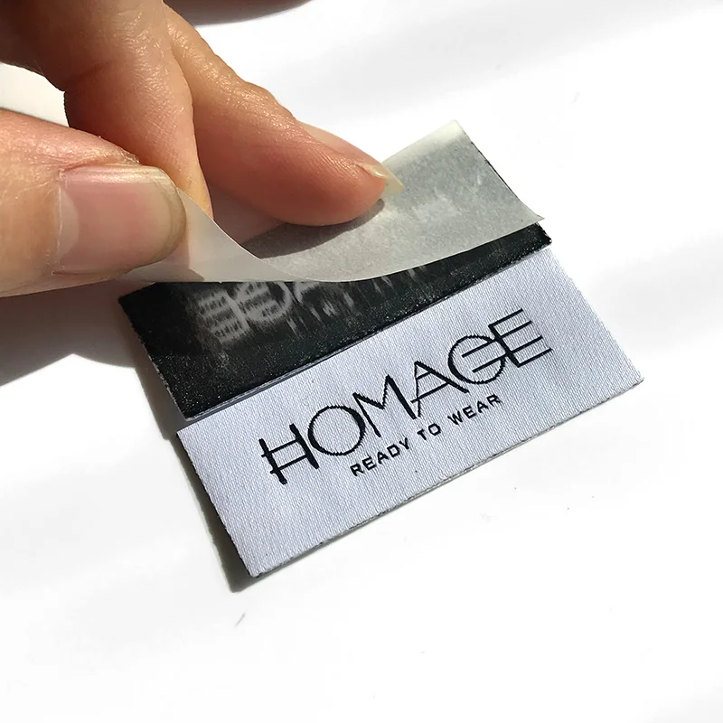 Custom Hot Melt Glue Adhesive Backing Heat Press Brand Fabric Woven Clothing Neck Iron On Labels