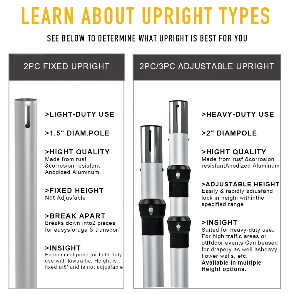 Adjustable Uprights Telescopic Slip-fit Upright 5-20ft with slip lock collar for Pipe and Drape Systems Arch Backdrop stand