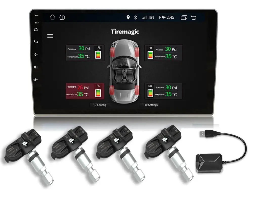 TPMS Android Car Tire Pressure Monitoring System Display 4 External Sensors Android Navigation Tyre Pressure Sensor Universal