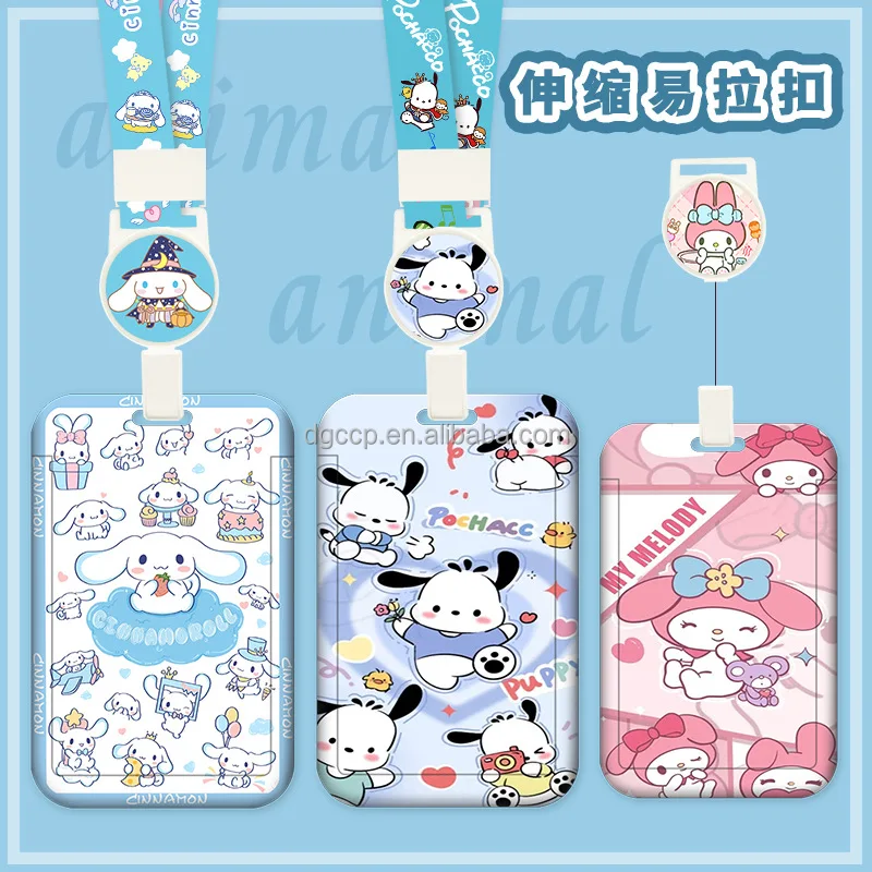 Easy to pull buckle telescopic hanging rope Anime KT Card Holder Lanyard Anti-Lost Name Badge Bus Work ID Card Case with Lanyard