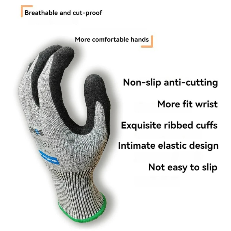 13G HPPE Glass Nitrile Coated Anti Cut Gloves Level 5 En388  Safety Working Cut Resistant Gloves For Industry Building