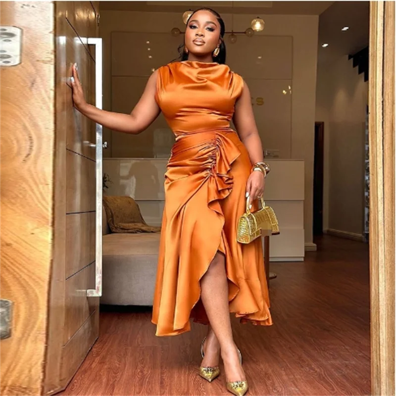 2024 New Design Summer Solid Color Satin Irregular Loose Dresses Party Dress For Women