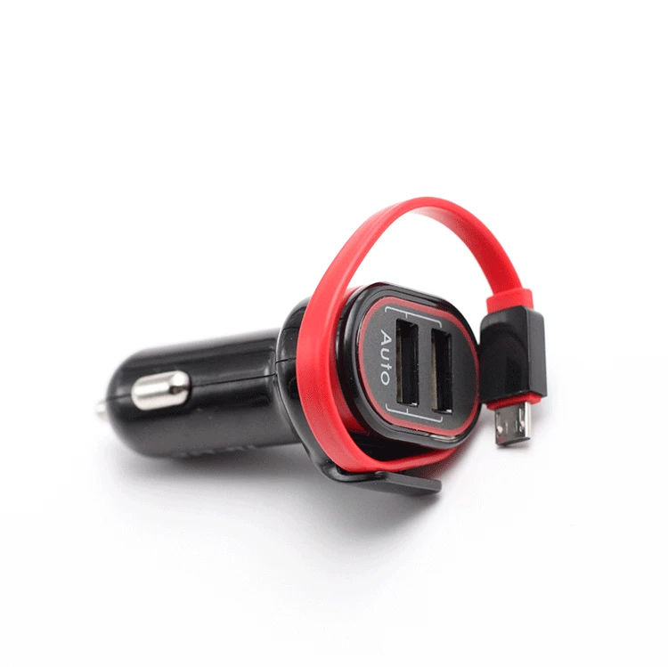 5V 2.4A 2usb port car charger with cable car phone charger fast charging car station for mobile phone