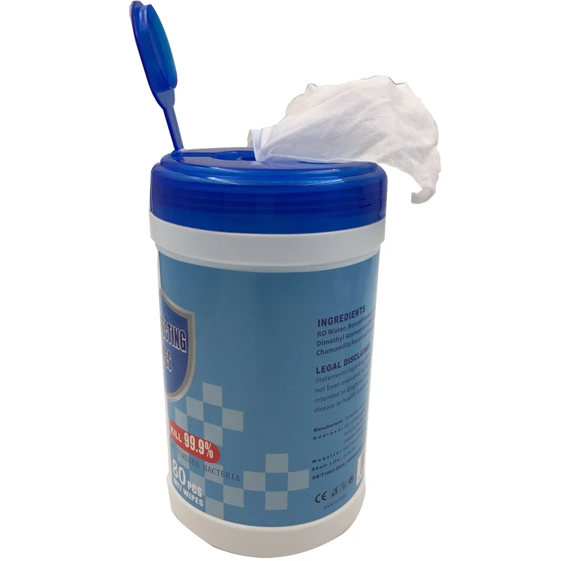 
JUYUAN Wholesales Disposable sanitary surface 75% alcohol wet wipes in barrel canister 