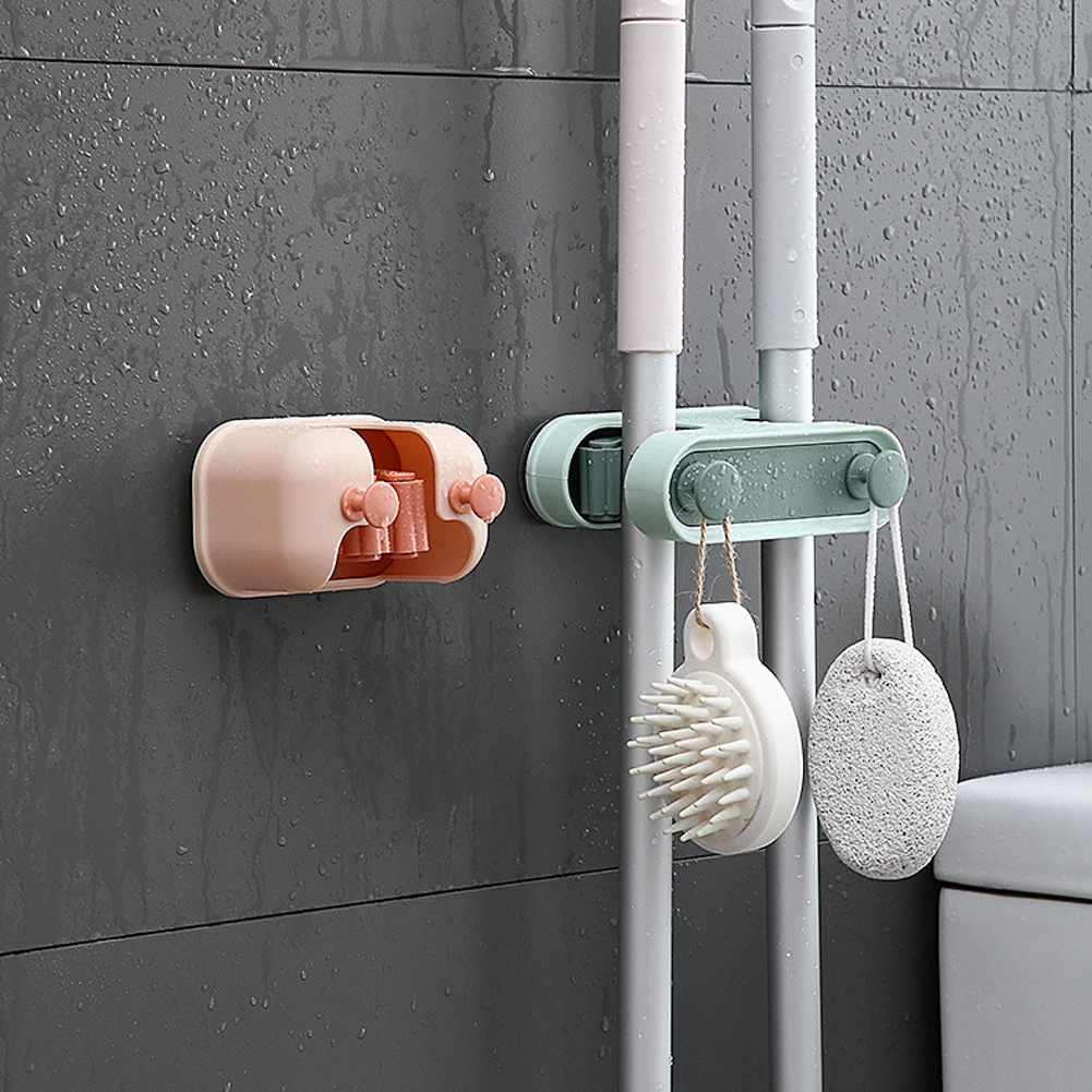 Nordic Mop Clip Hook Holder Self-adhesive Kitchen Shelf Storage Brush Broom Hanger Free Punching Household Bathroom Tool