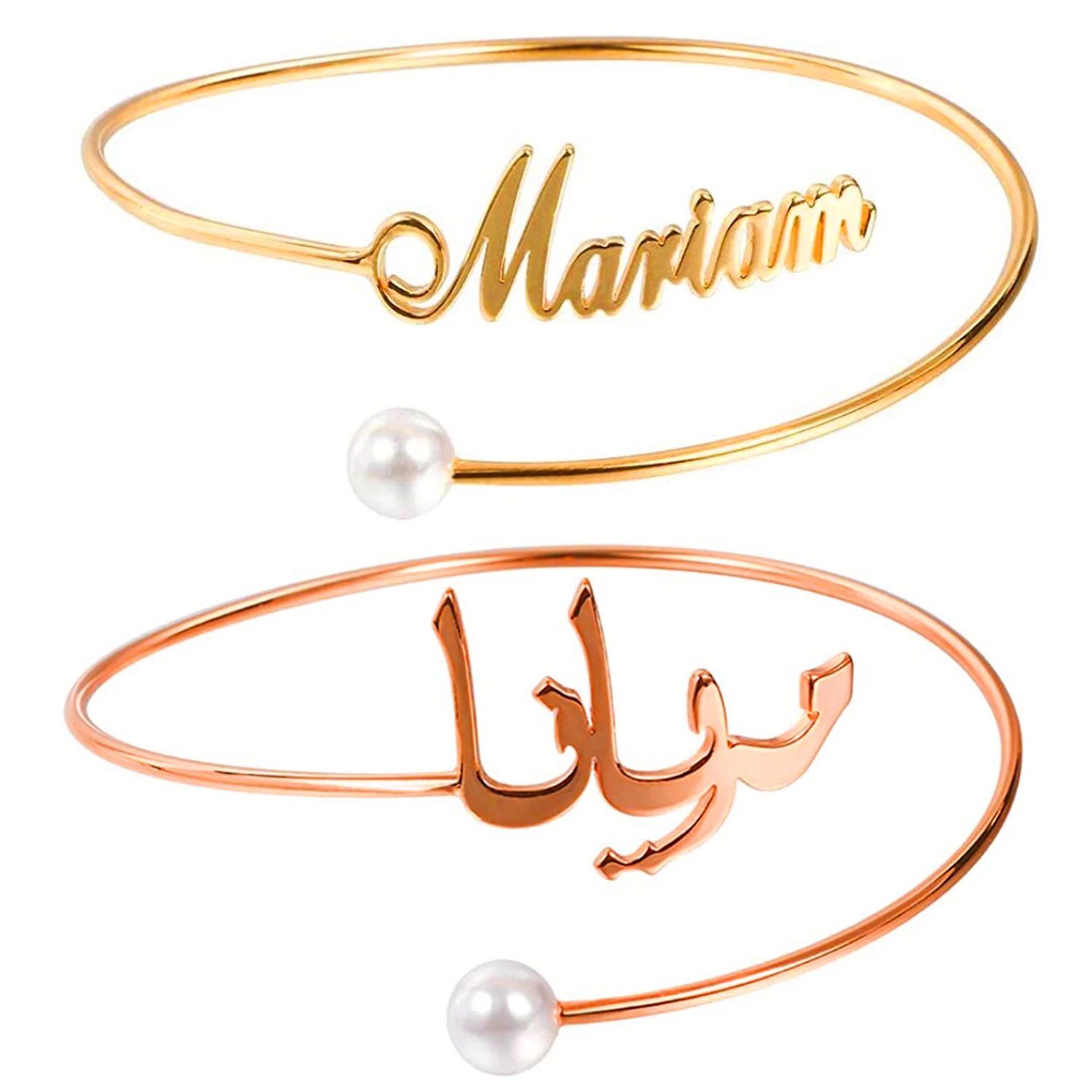 
925 sterling silver gold plated pearl bangles jewelry customize name bracelet personalised 