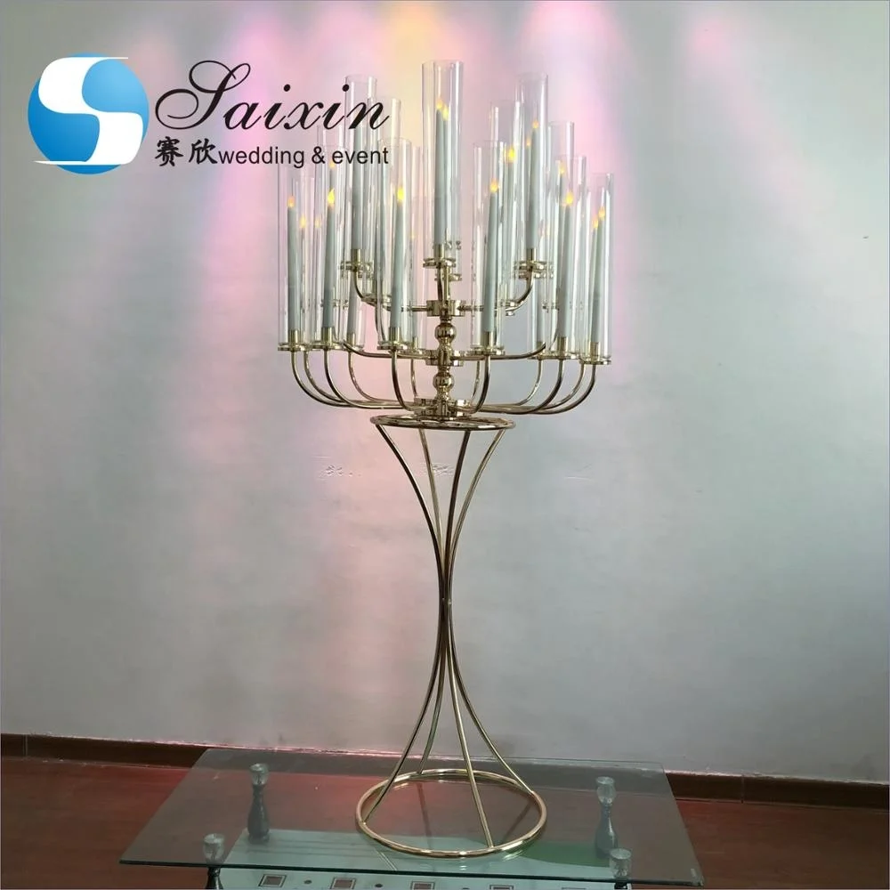 ZT-361 Decoration international 25 arms wedding metal candelabra with glass cylinder