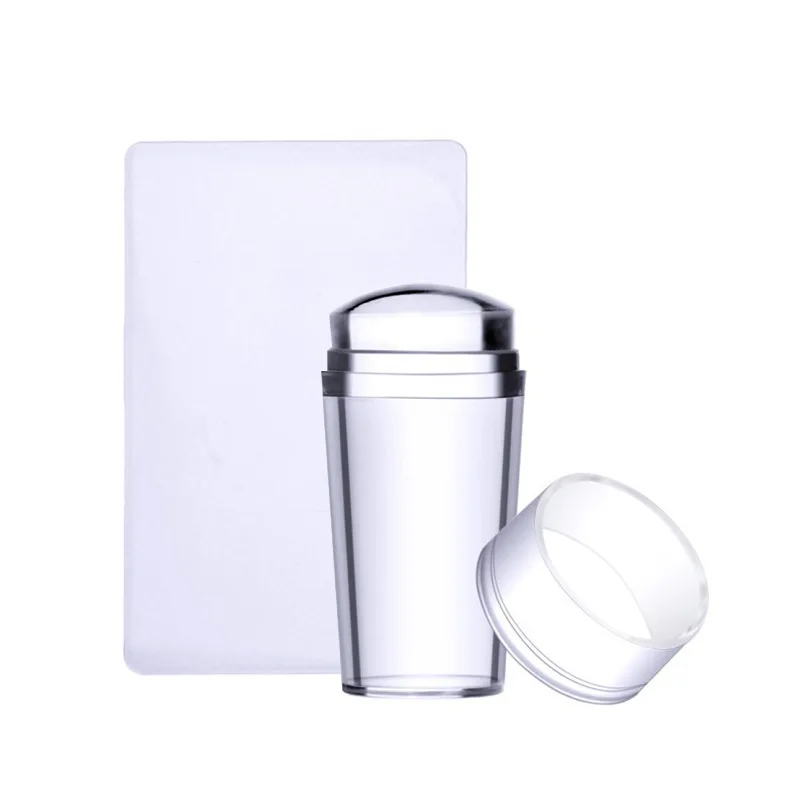 Silicone Nail Art Stamp with Cover Full Transparent Transfer Belt Scraper Tool Set Stamping Plate Nail Stamp Tool Manicure