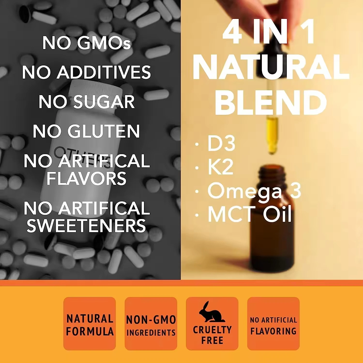 Vitamin D3 K2 Liquid Drops 5000 IU (4oz) Maximum Strength Multivitamin And Omega 3 Bone And Support Supplement