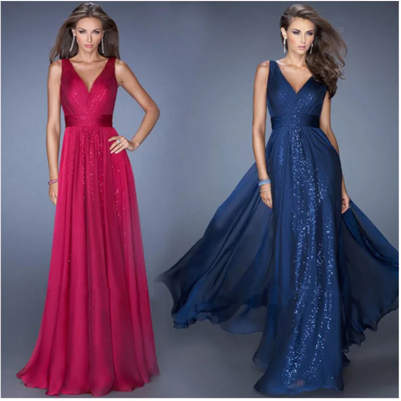 Hot Sale New Elegant Beaded Sleeveless Party Bridesmaid Prom Ball Gown Long Evening Dress