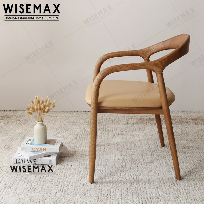 WISEMAX FURNITURE Hot sale antique solid wood chair fabric upholstered dining chair cafe restaurant use elegant wooden chair