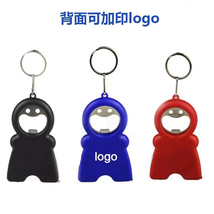 3 colors in stock for instant custom print 1m tape measure LED light bottle opener beer opener measuring tape keychain