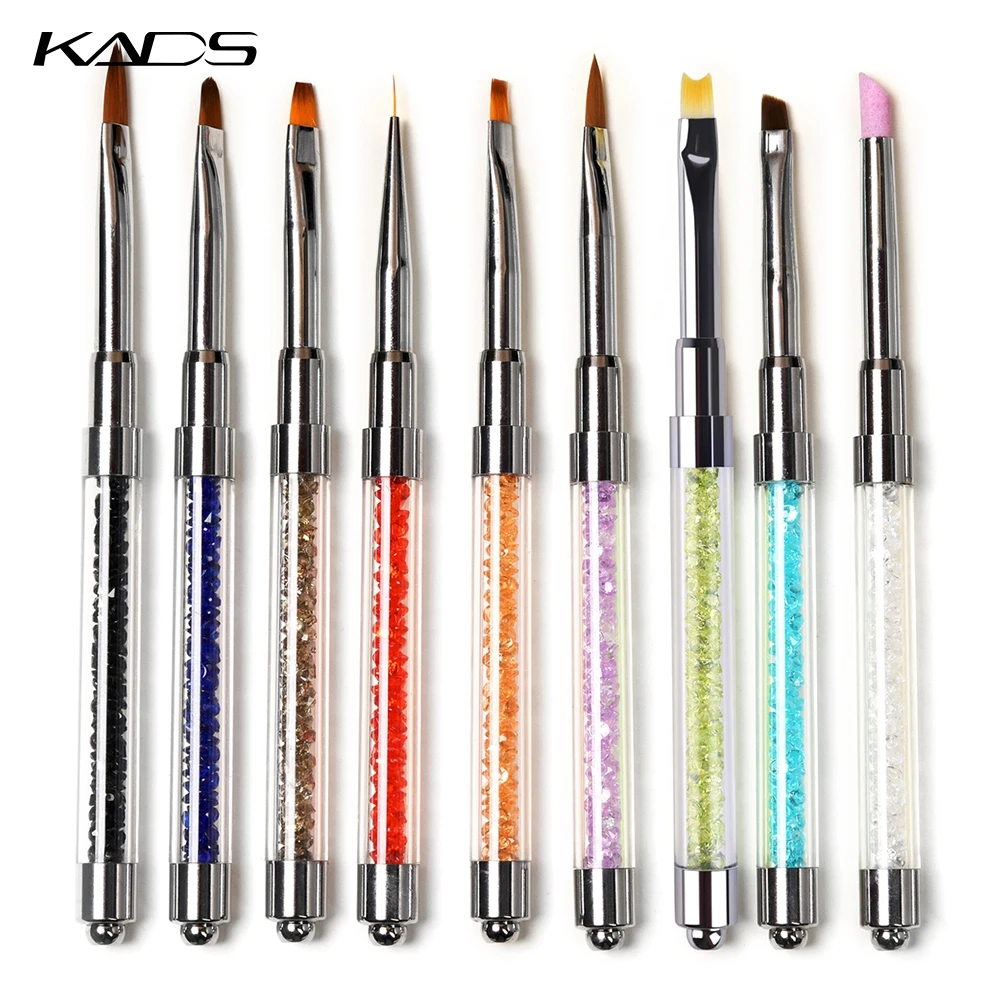 KADS Hot Sell Custom Logo Rhinestones Kolinsky Acrylic Marble Brushes Flower Painting UV GEL Nail Art Brush Set Manicure Tool