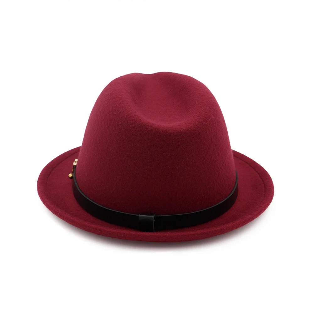 Brief Style Unisex Pure Color Roll Edge Wool Felt Hat Borsalino Jazz Fedora Hat