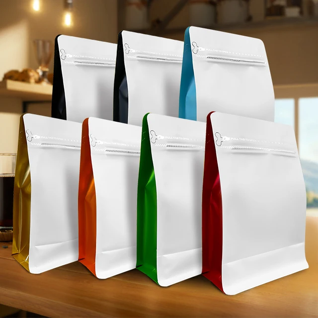 Lebei In Stock Colorful Aluminum Foil Zipper Eight Side Seal Bag Zip Lock Flat Bottom Coffee Tea Pouch Food Plastic Bags