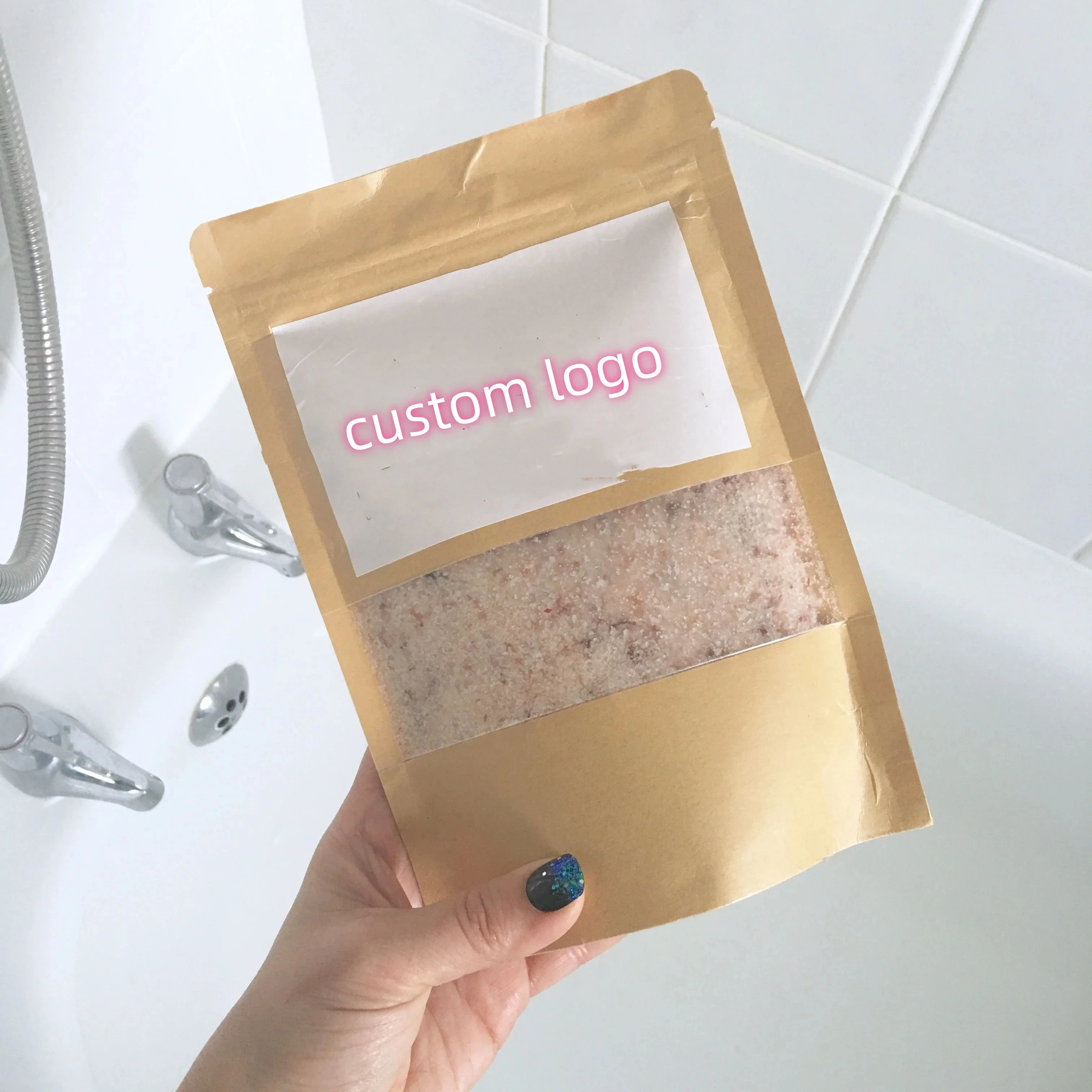 Free Sample Custom Private Logo Luxury Bath Salts Vegan Natural Himalayan Body Care Rose Bath Salt With Flowers