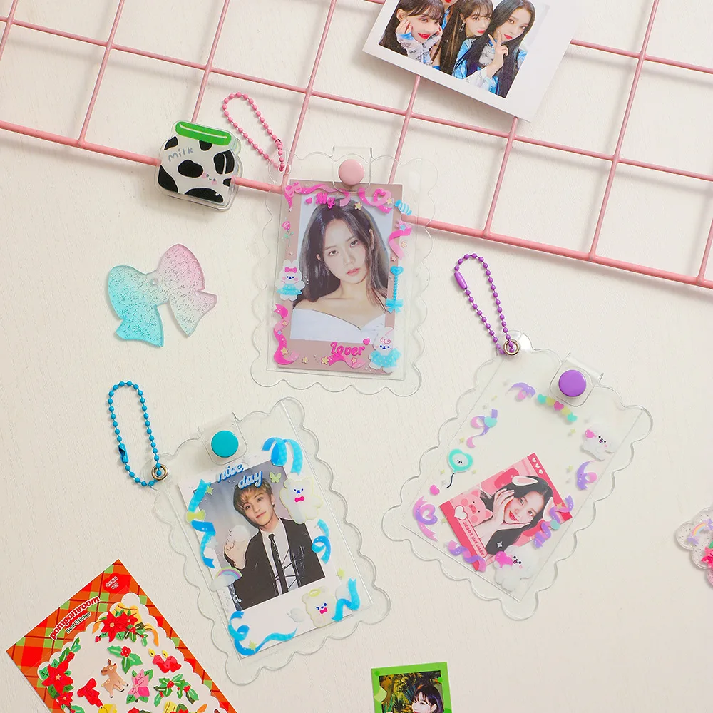New Kawaii Kpop Star Ins Style Photocards Protector Sleeve Case With Key Chain PVC Plastic Photo Card Holder