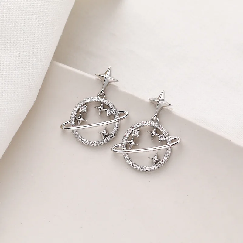 SC Fully Diamond Earrings Shiny Lovely Starry Sky Earrings Light Luxurious Universe Earrings For Students