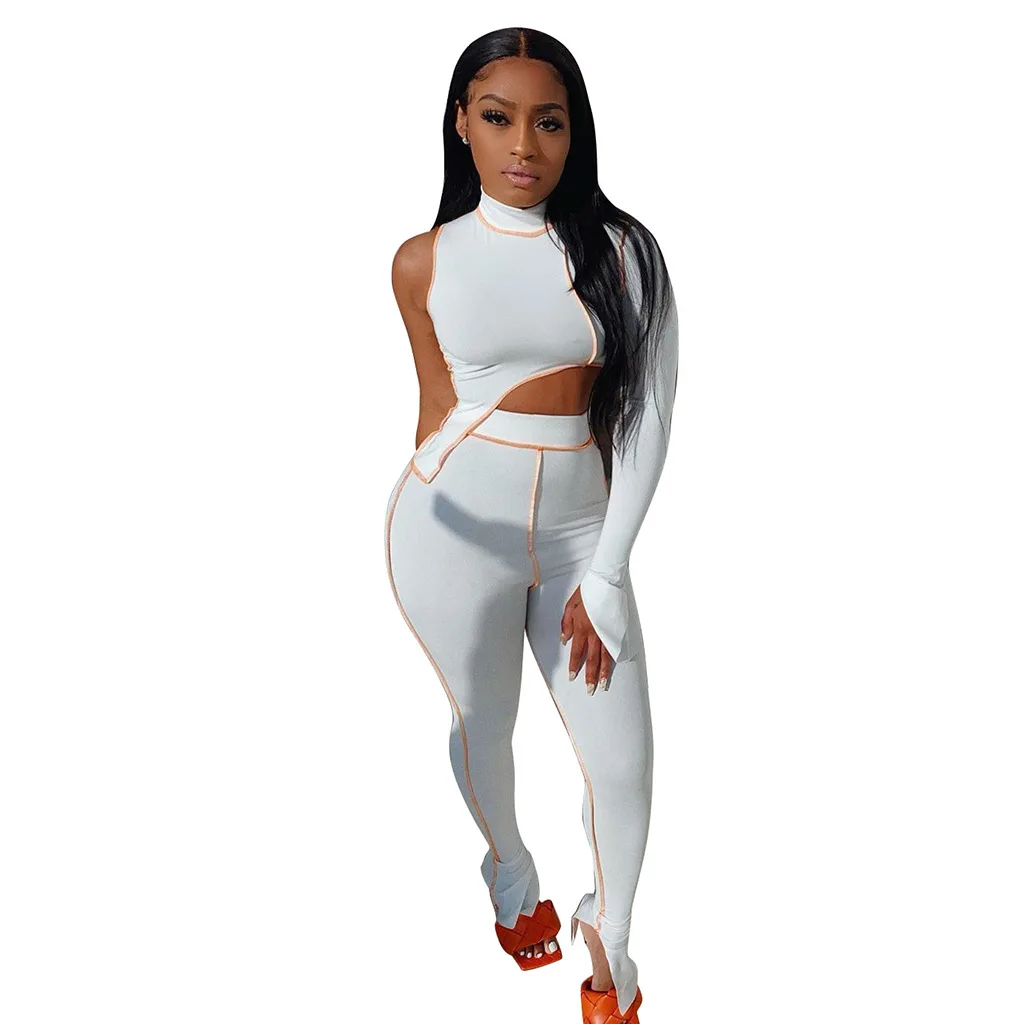 
Костюм спортивный женский асимметричный, комплект из двух предметов, Белый Топ и штаны, 8 цветов, XS- XXL, уличная одежда для бега, C13248 